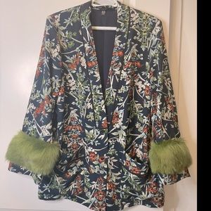 Zara short kimono with faux green trims